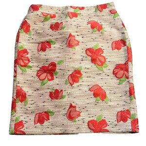 Preppy Academia Floral Pencil Skirt Size 2 Cream Tweed Pink Career Officecore